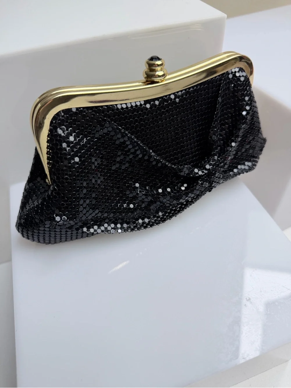 Vintage Arden B Mesh Black and Gold Evening Bag Clutch NWT